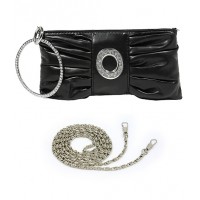 Evening Bag - Pleated PU Leather w/ Rhinestone Loop Wristlet – Black – BG-7070M-BK